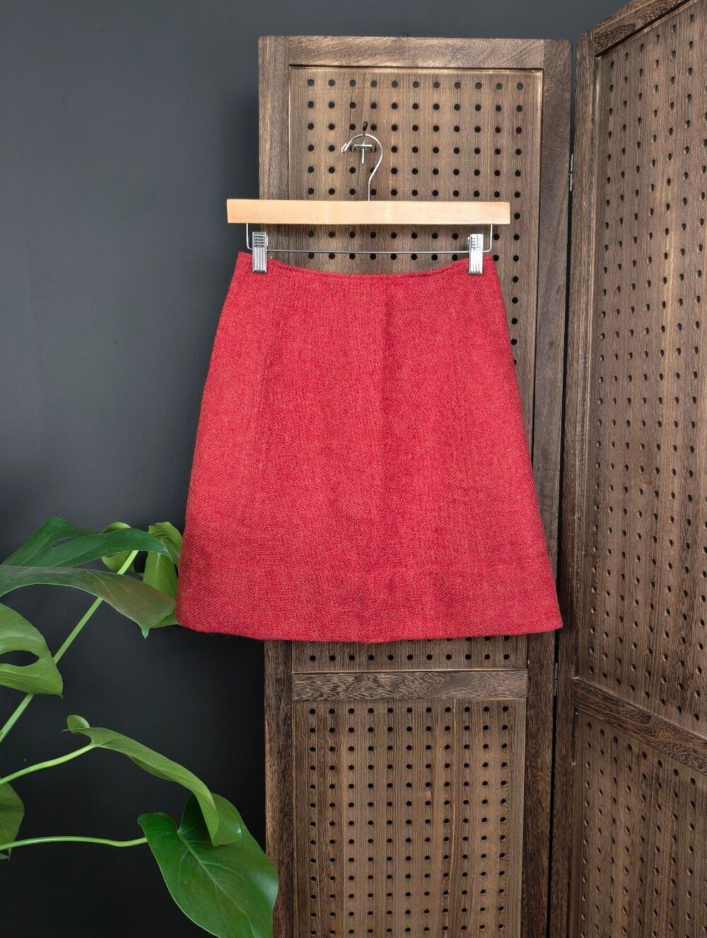 Vintage Women's Red A-Line Wool Blend Mini Skirt